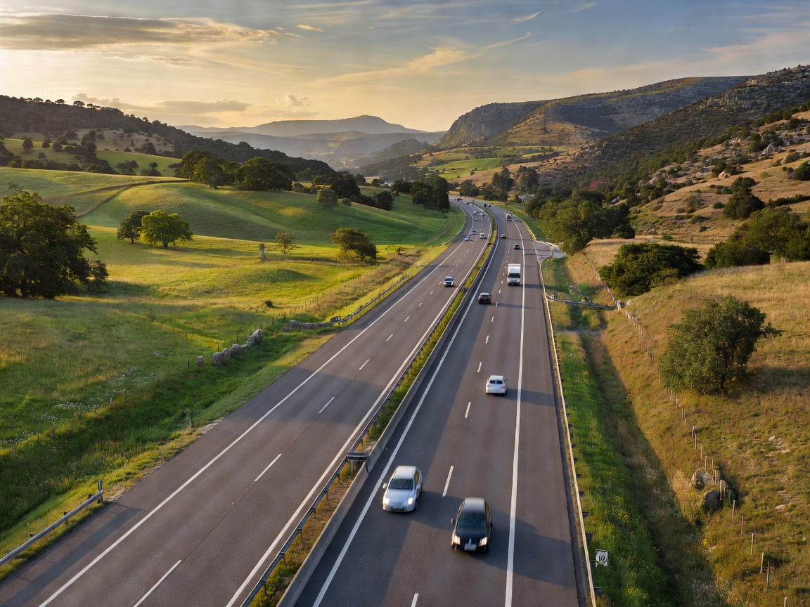 A highway crossing a border landscape in Europe
