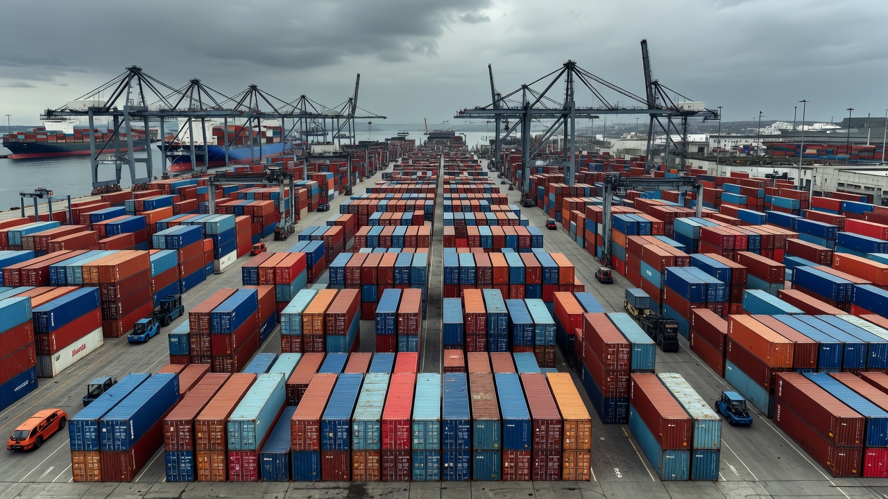 Shipment containers at a European port facility